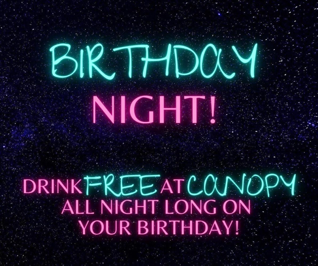 Specials at Canopy Bar - birthday night